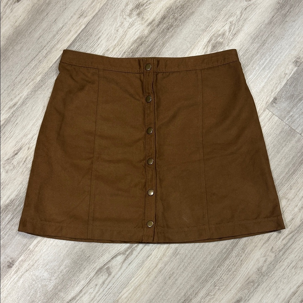 Hollister Women's Brown Faux Suede Snap Button-Front A-Line Mini Skirt | Size 9
